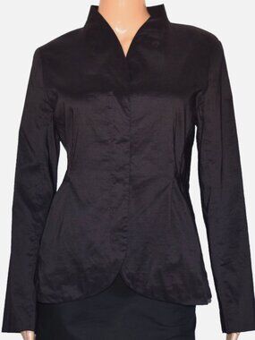 EILEEN FISHER Dark Blue V-Neck Hidden Front Zip Closure Jacket Size PM
